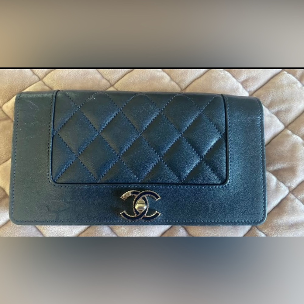Chanel Quilted Leather Flap Wallet - Blue